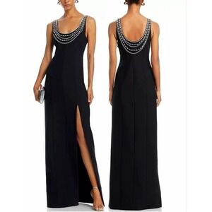 Cinq à Sept April Bead Detail Scoop Neck Gown Black - Size 4